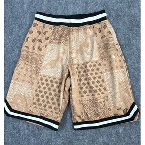 CSG Patchwork Legend Shorts Mens Medium Tan Paisley Bandana Mesh Athletic NWT